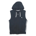 ADIDAS Mens Black & White Sleeveless Hoodie S Cotton Blend Zip Up Casual
