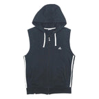 ADIDAS Mens Black & White Sleeveless Hoodie S Cotton Blend Zip Up Casual