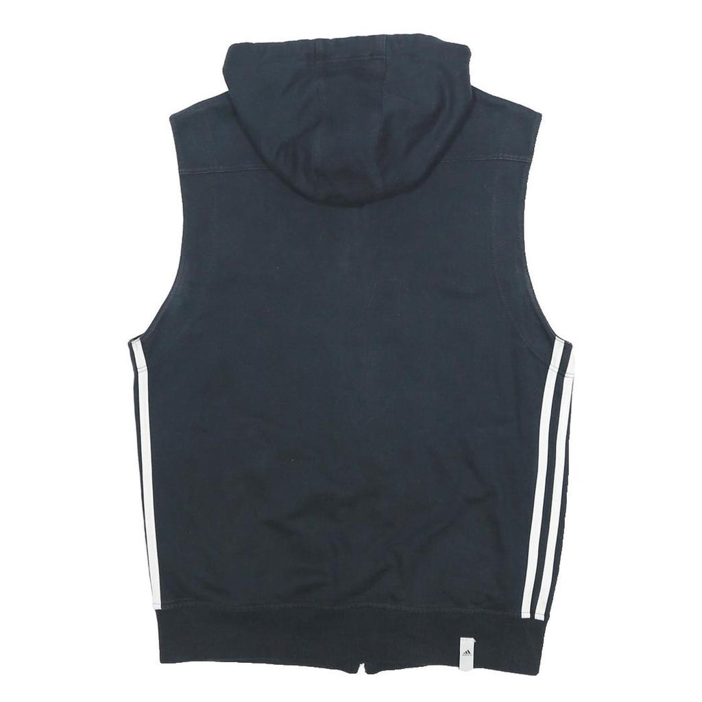 ADIDAS Mens Black & White Sleeveless Hoodie S Cotton Blend Zip Up Casual