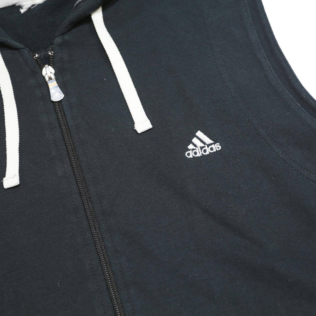 ADIDAS Mens Black & White Sleeveless Hoodie S Cotton Blend Zip Up Casual