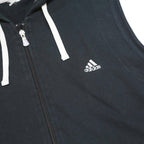 ADIDAS Mens Black & White Sleeveless Hoodie S Cotton Blend Zip Up Casual
