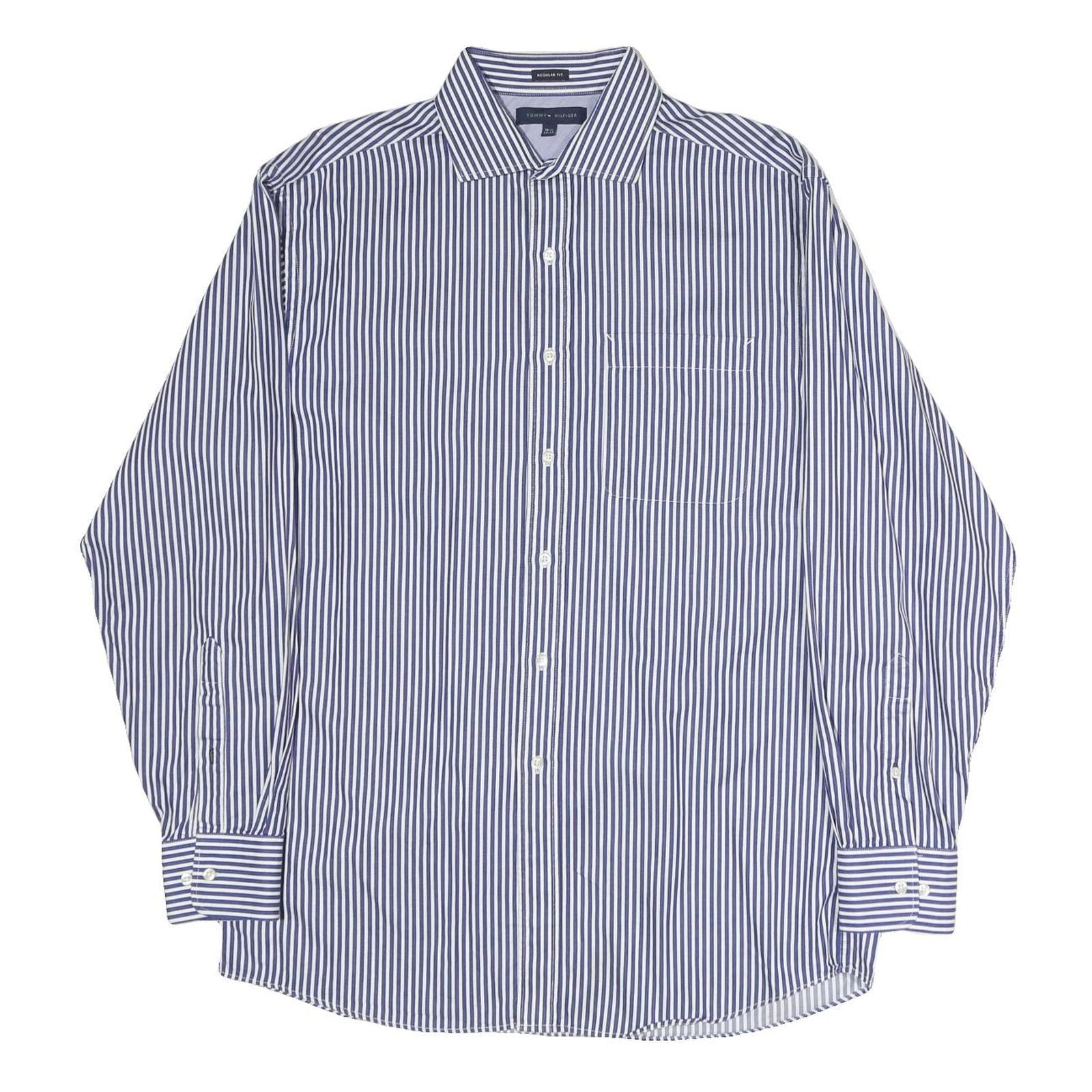 TOMMY HILFIGER Mens Blue & White Stripe Shirt L Classic Button Shirt Cotton