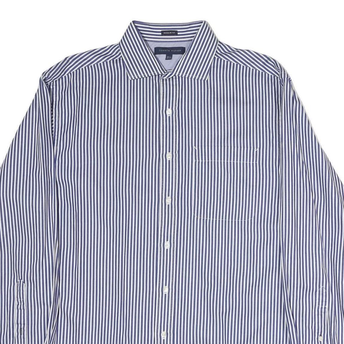 TOMMY HILFIGER Mens Blue & White Stripe Shirt L Classic Button Shirt Cotton