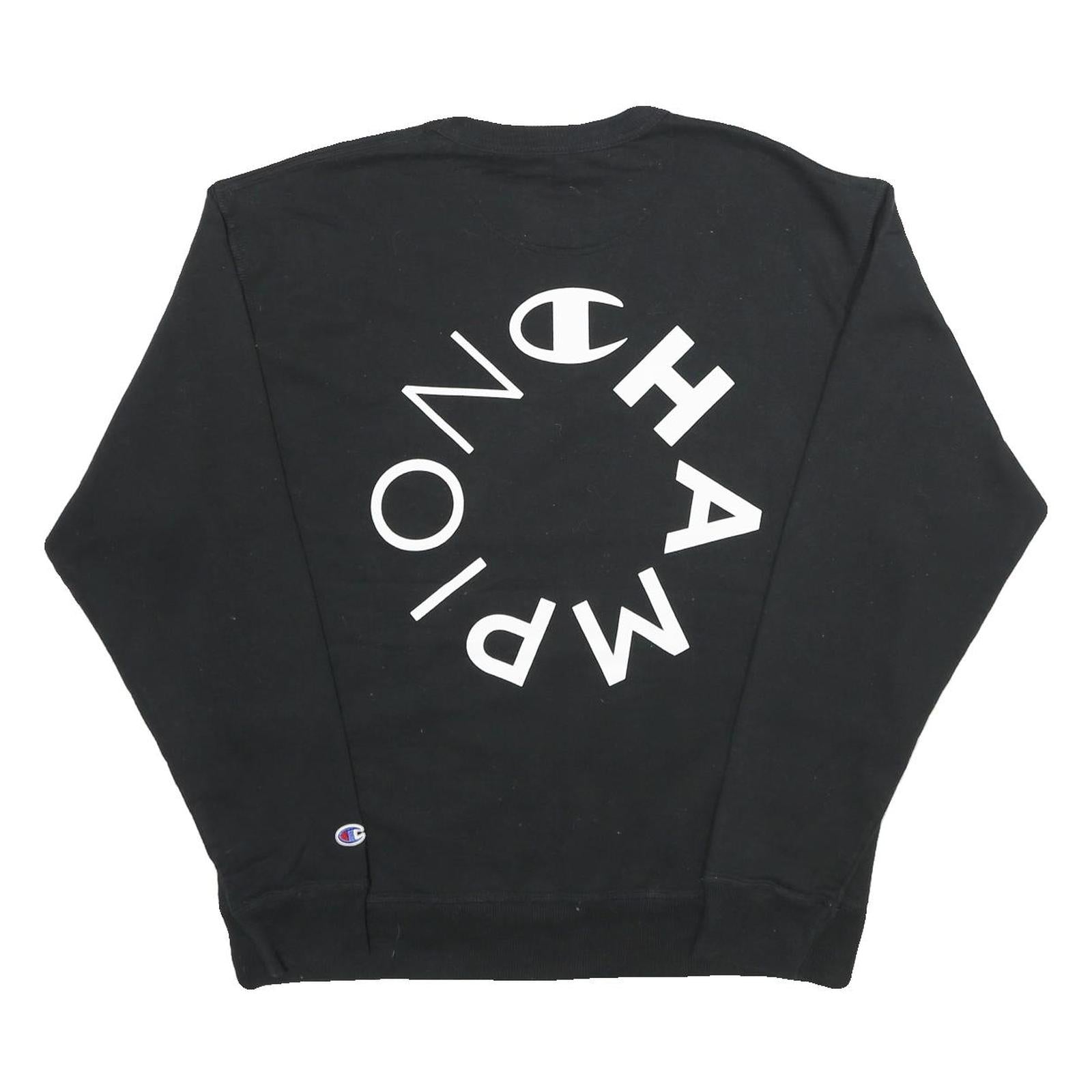 CHAMPION Mens Black Cotton Blend Sweatshirt L Crew Neck Pullover Printed Logo