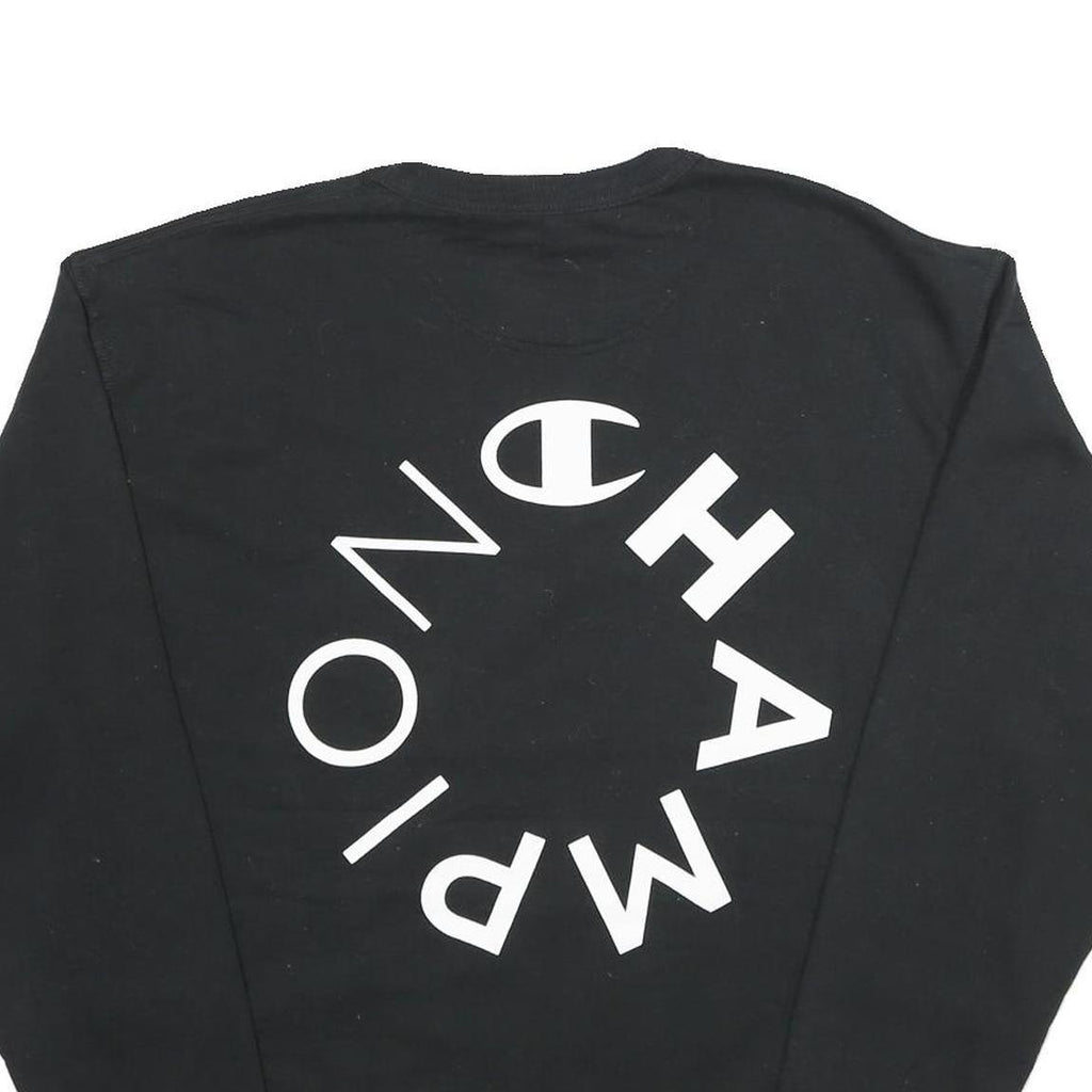 CHAMPION Mens Black Cotton Blend Sweatshirt L Crew Neck Pullover Printed Logo