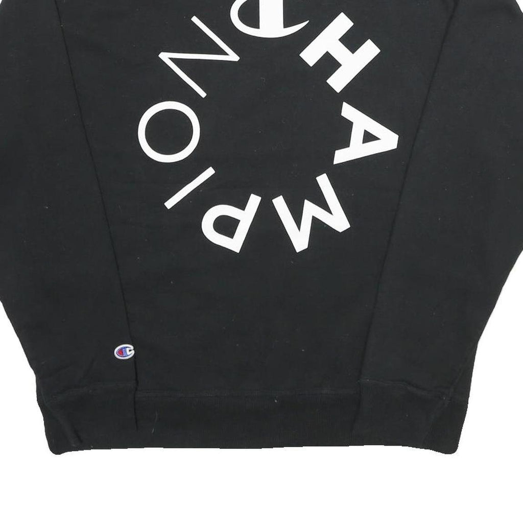 CHAMPION Mens Black Cotton Blend Sweatshirt L Crew Neck Pullover Printed Logo