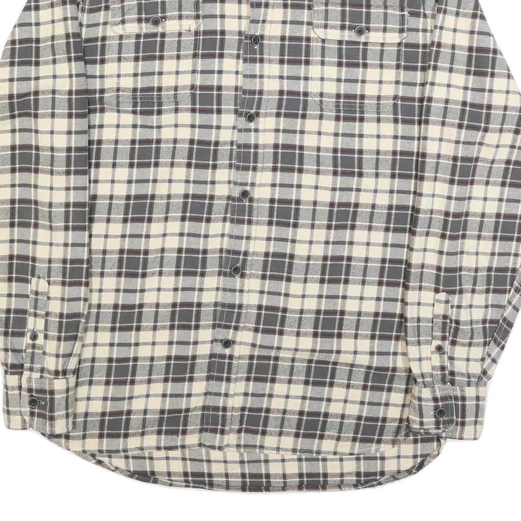 JACHS Mens Cream & Grey Check Shirt L Cotton Blend Casual Long Sleeve Button