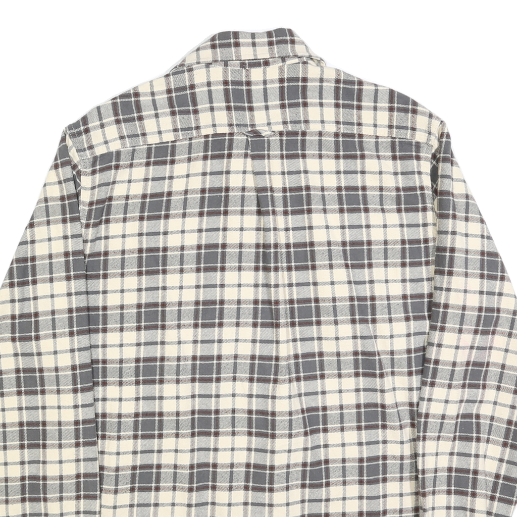 JACHS Mens Cream & Grey Check Shirt L Cotton Blend Casual Long Sleeve Button