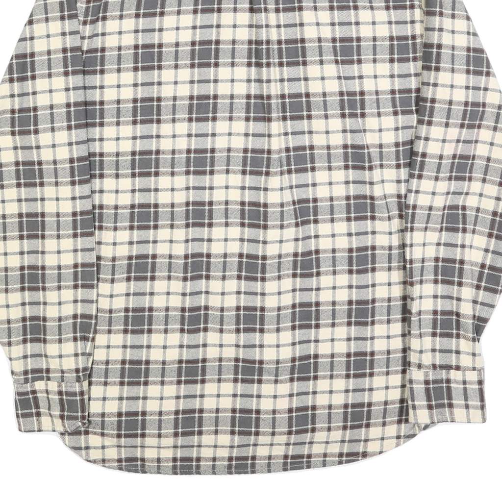 JACHS Mens Cream & Grey Check Shirt L Cotton Blend Casual Long Sleeve Button
