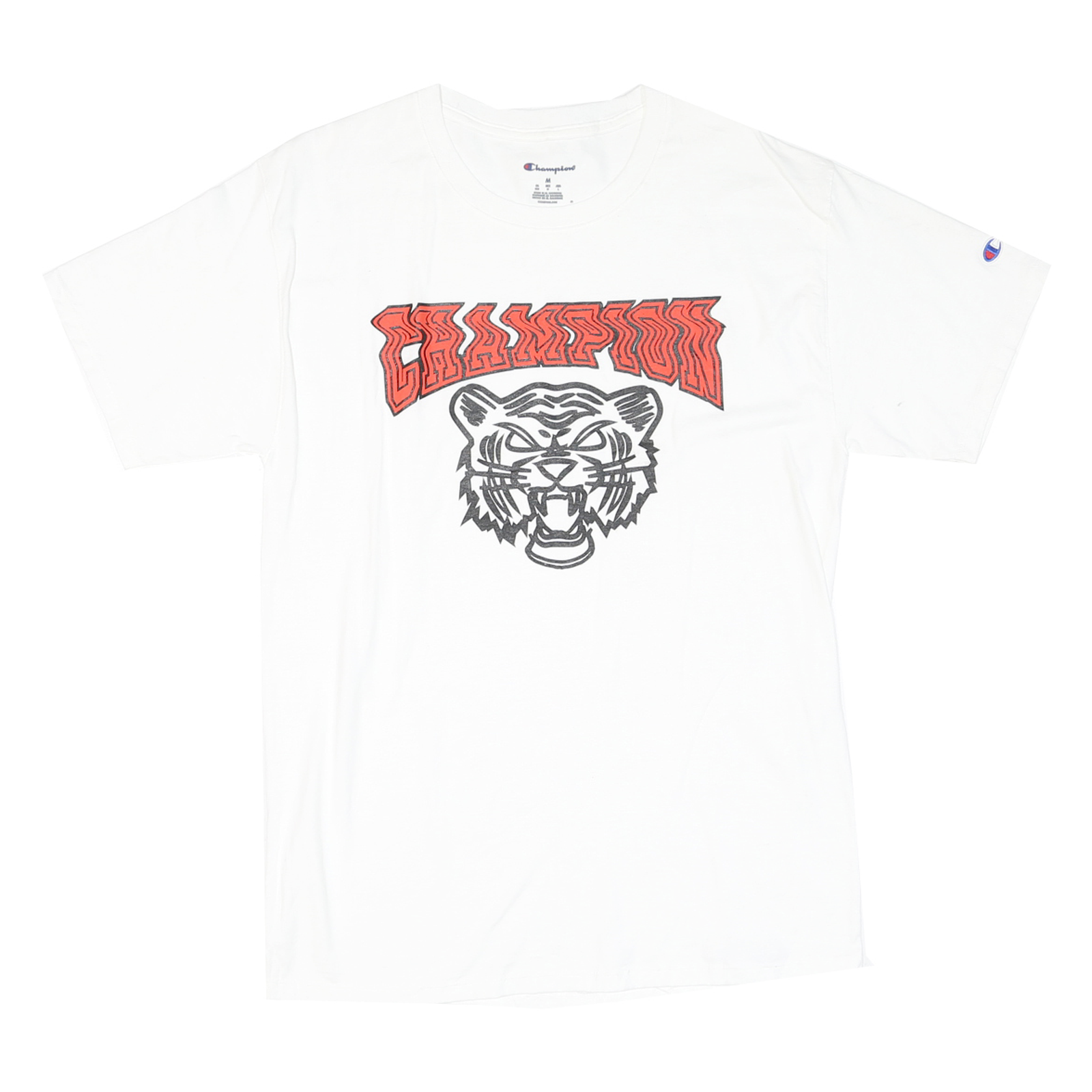 CHAMPION Mens White Graphic T-Shirt M Short Sleeve Crew Neck Cotton Blend Casual