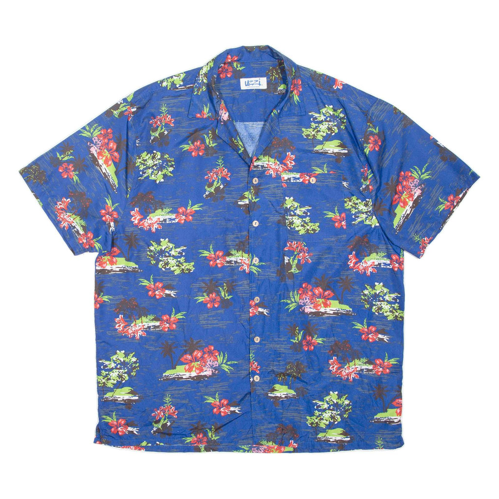 UZZI Palm Trees Mens Shirt Blue Floral L