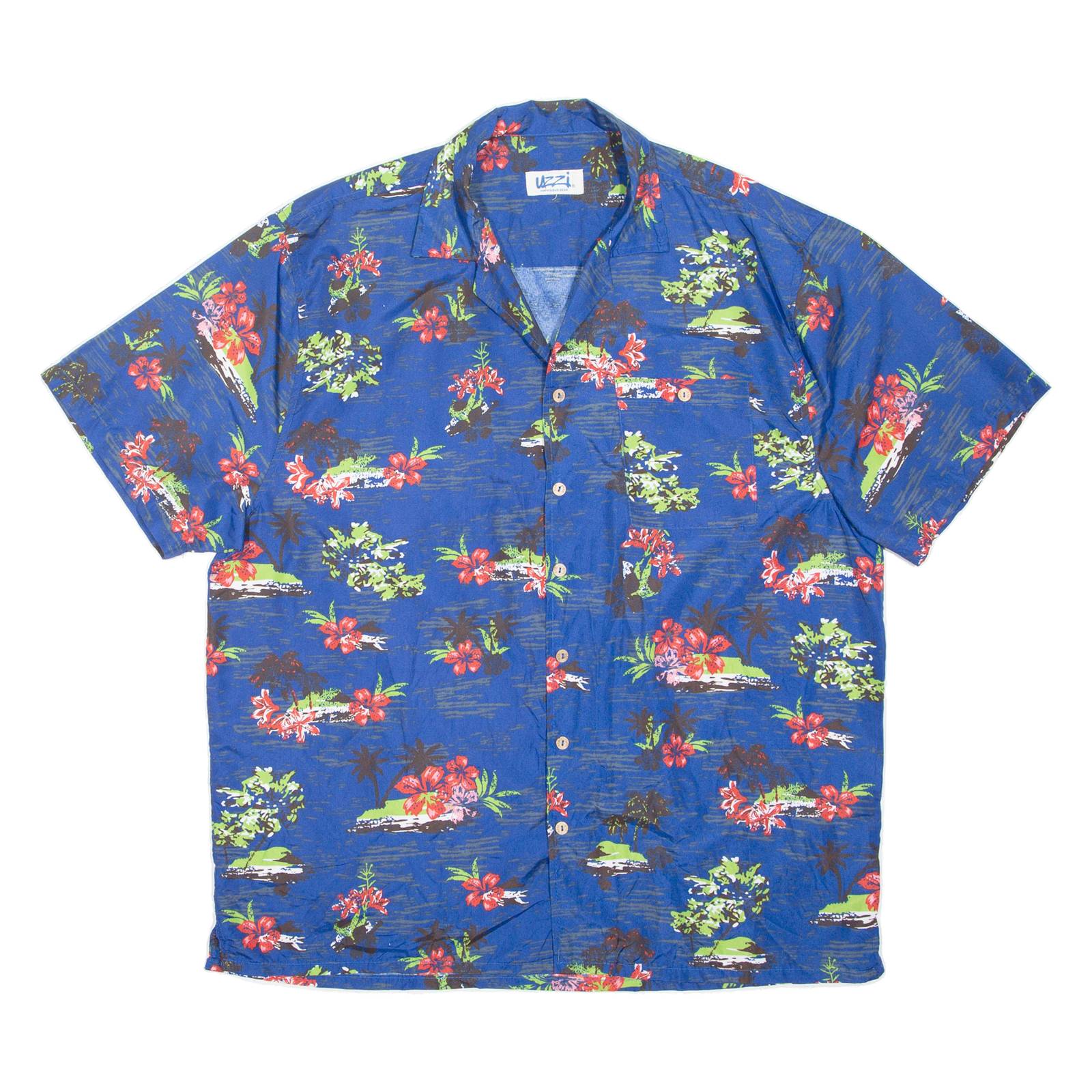 UZZI Palm Trees Mens Shirt Blue Floral L