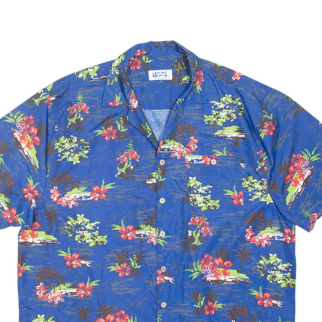 UZZI Palm Trees Mens Shirt Blue Floral L