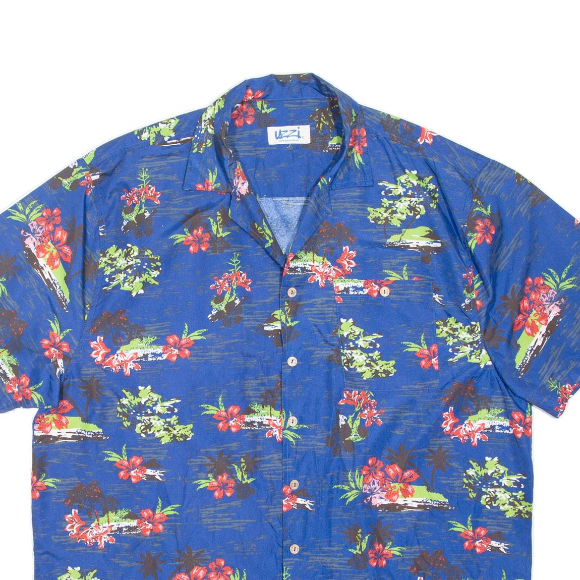 UZZI Palm Trees Mens Shirt Blue Floral L