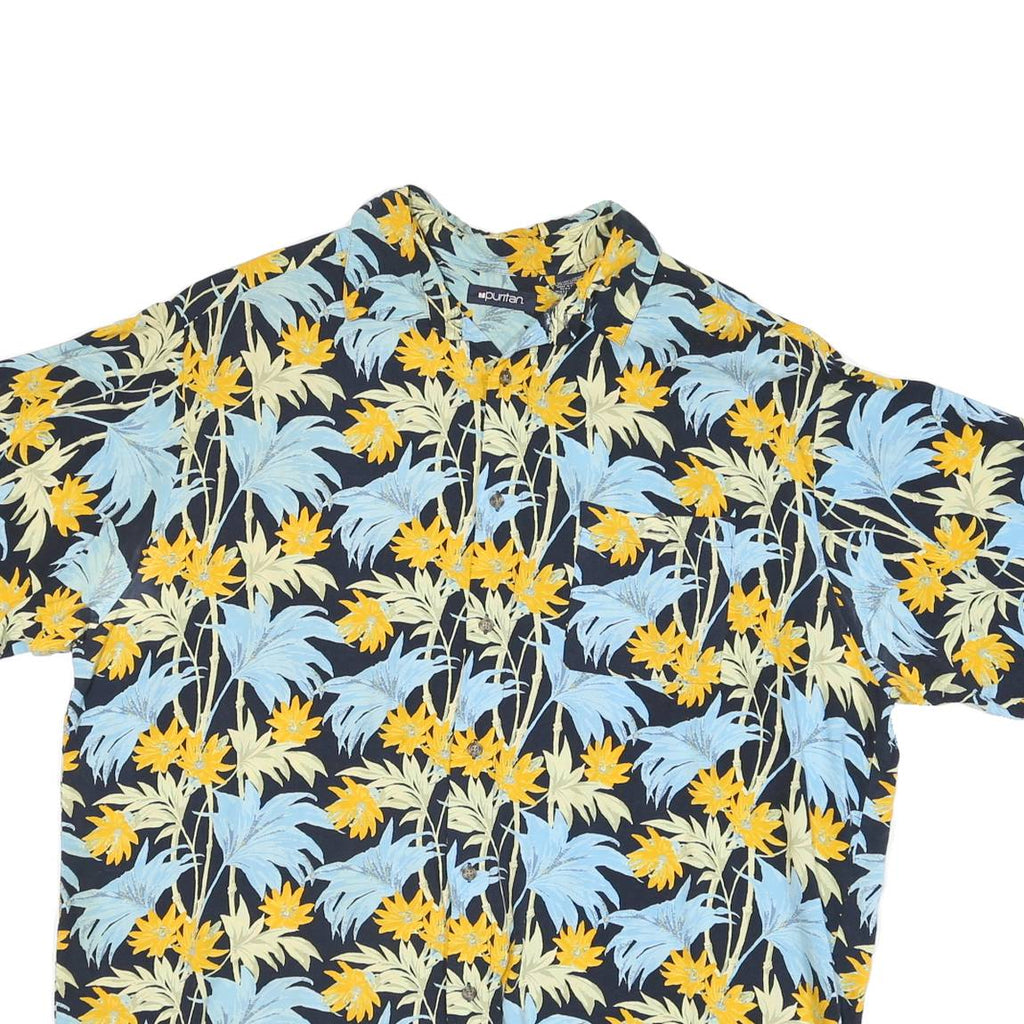 PURITAN Mens Black Blue & Yellow Floral Viscose Shirt XL Summer Holiday