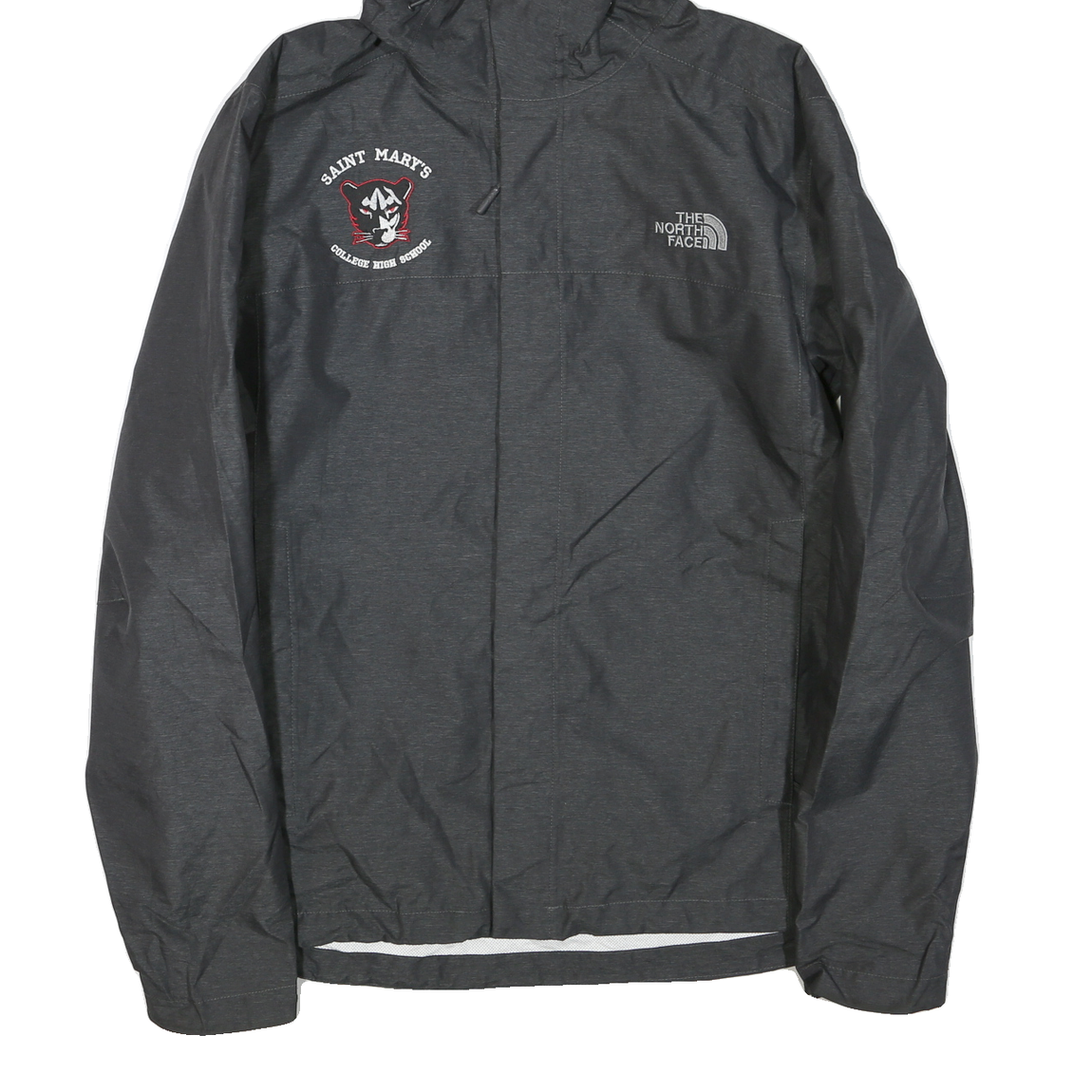 THE NORTH FACE Mens Grey Zip Hooded Jacket L Polyester Blend Plain Lightweight