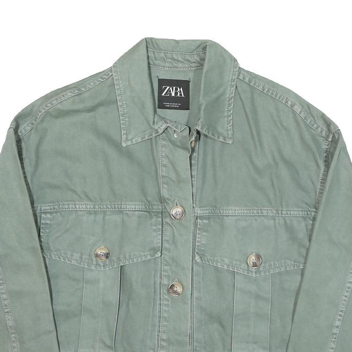 ZARA Womens Green Cotton Blend Button Jacket XS Casual Classic Style