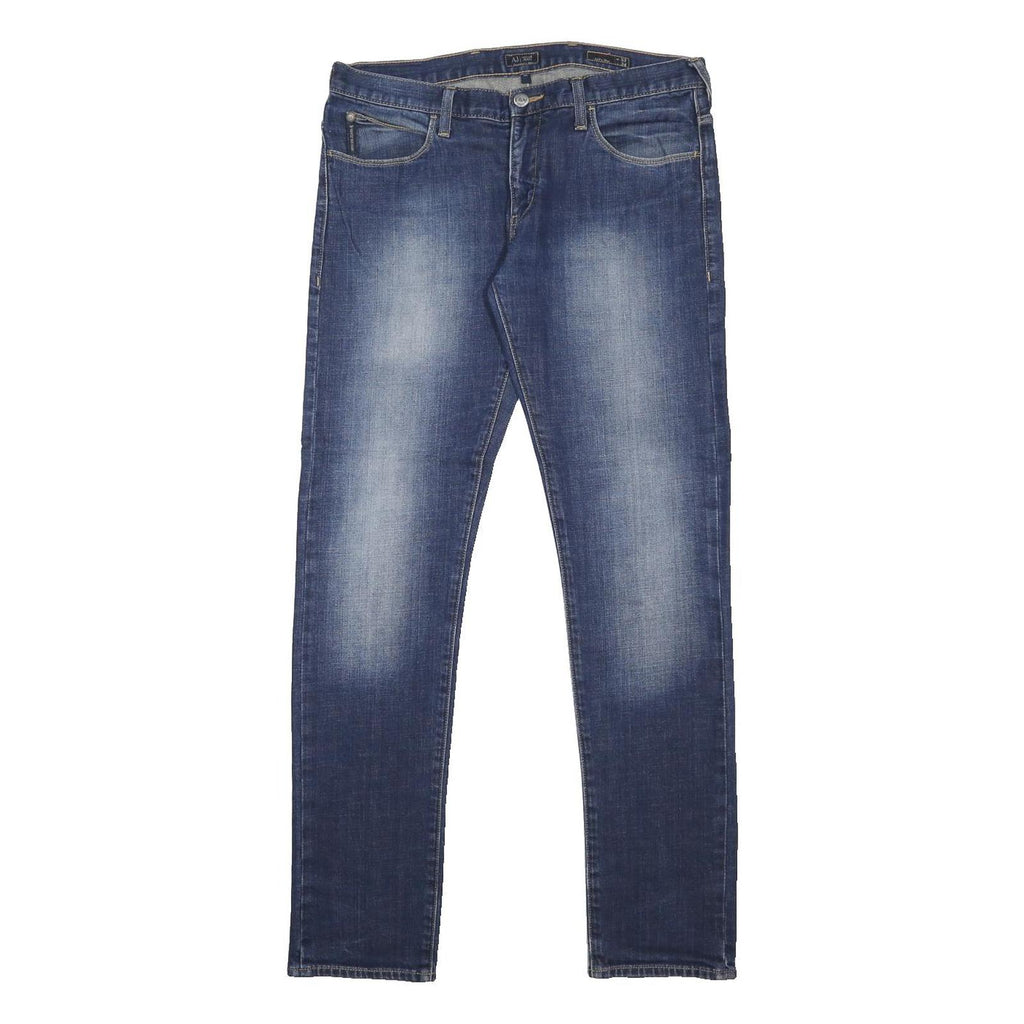 ARMANI JEANS Mens Slim Blue Denim Light Wash Cotton Blend Skinny W33 L34 Zip