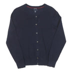 TOMMY HILFIGER Womens Navy Blue Plain Button Up Crew Neck Cotton Blend Jumper M