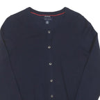 TOMMY HILFIGER Womens Navy Blue Plain Button Up Crew Neck Cotton Blend Jumper M