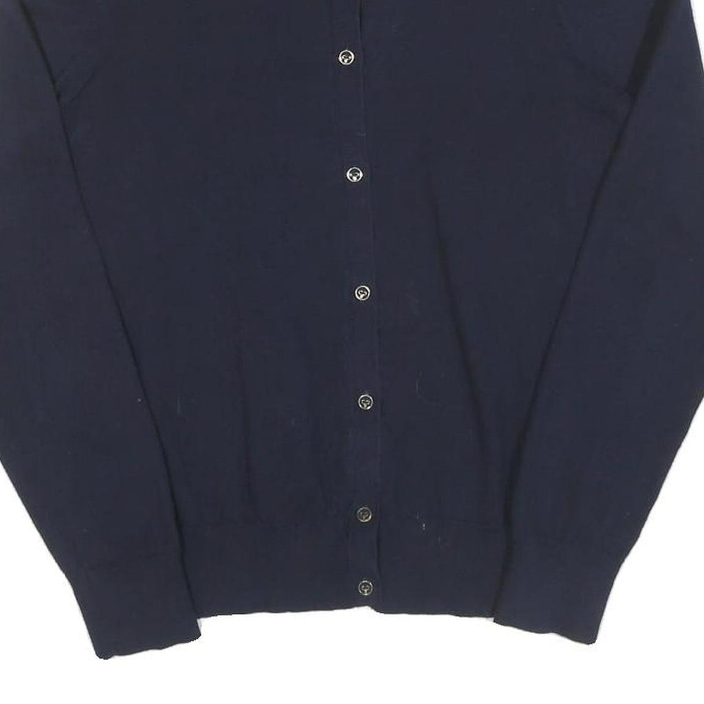 TOMMY HILFIGER Womens Navy Blue Plain Button Up Crew Neck Cotton Blend Jumper M