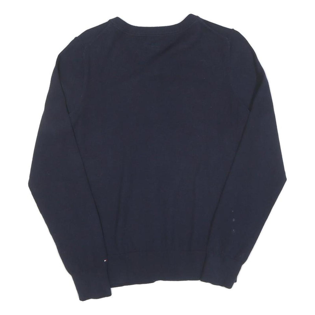 TOMMY HILFIGER Womens Navy Blue Plain Button Up Crew Neck Cotton Blend Jumper M