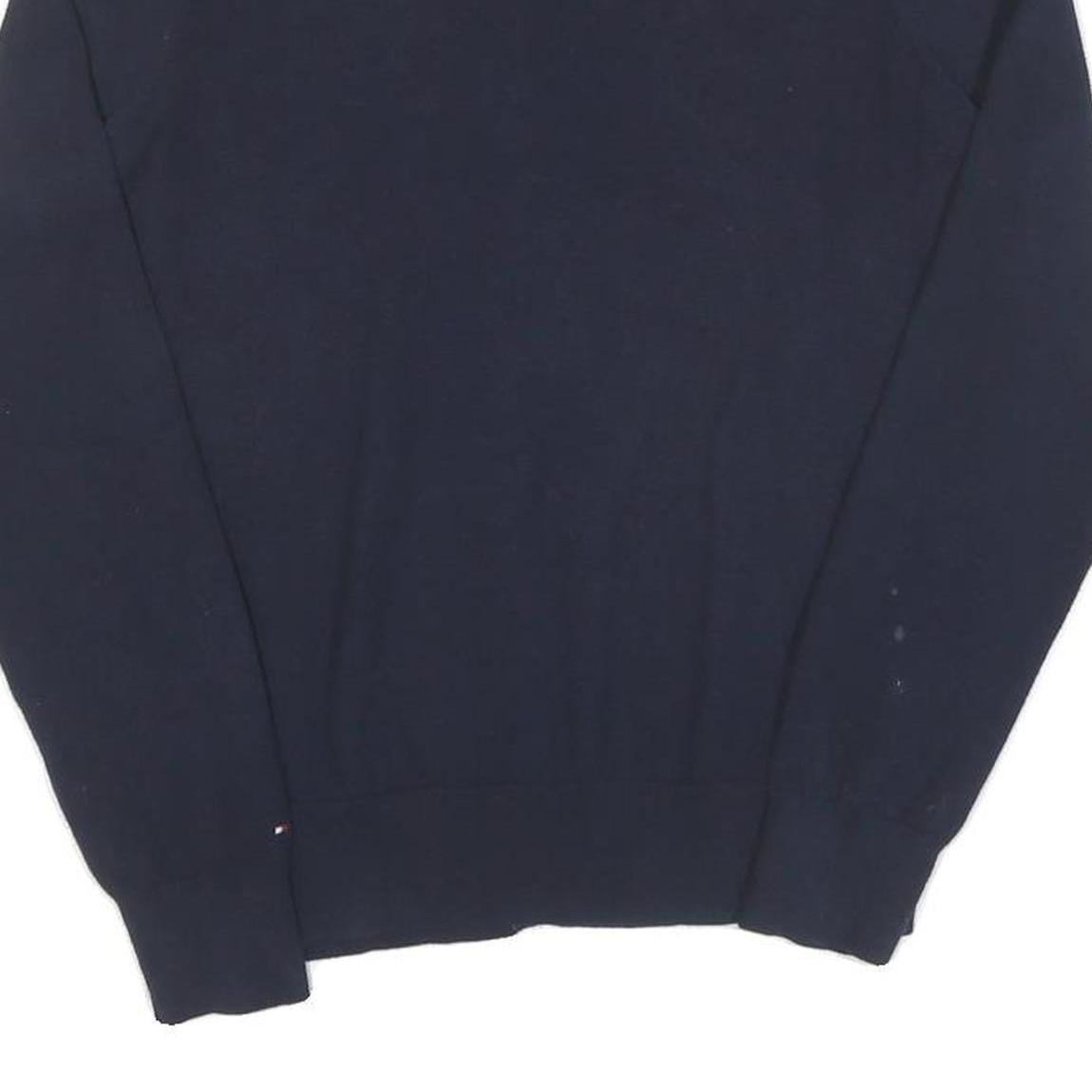 TOMMY HILFIGER Womens Navy Blue Plain Button Up Crew Neck Cotton Blend Jumper M