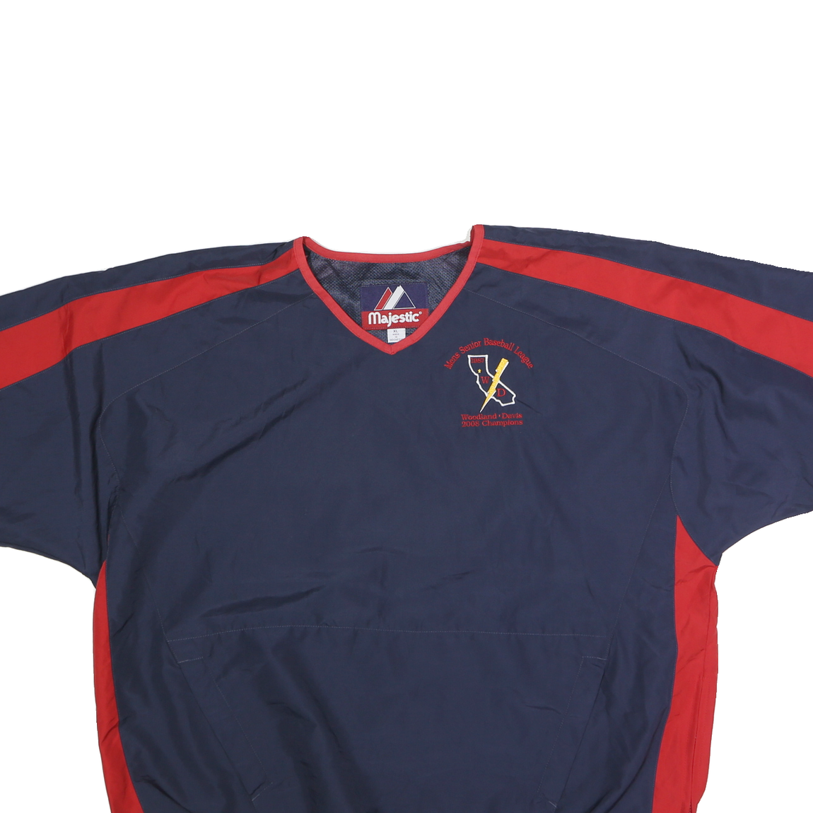 MAJESTIC Mens Navy & Red Baseball V-Neck XL Pullover Sweatshirt Sports