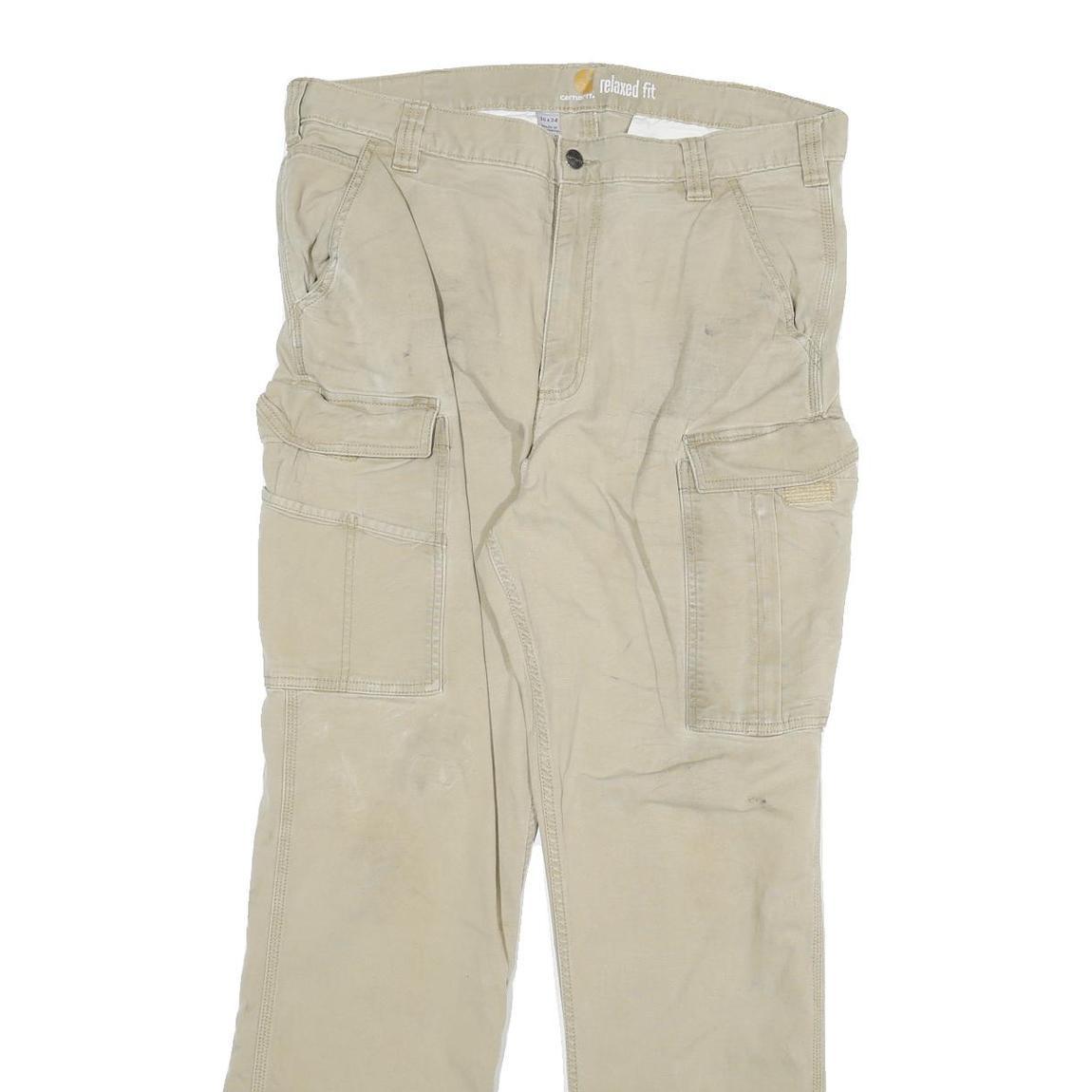 CARHARTT Mens Cotton Blend Beige Relaxed Fit Straight Trousers W36 L31 Workwear