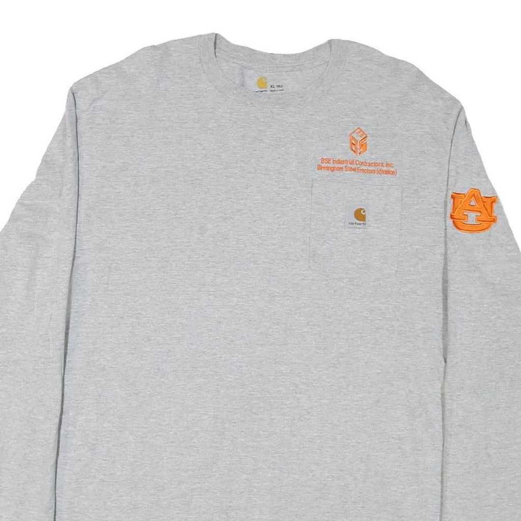 CARHARTT Mens Grey XL Long Sleeve Crew Neck Logo Workwear Cotton Blend T-Shirt