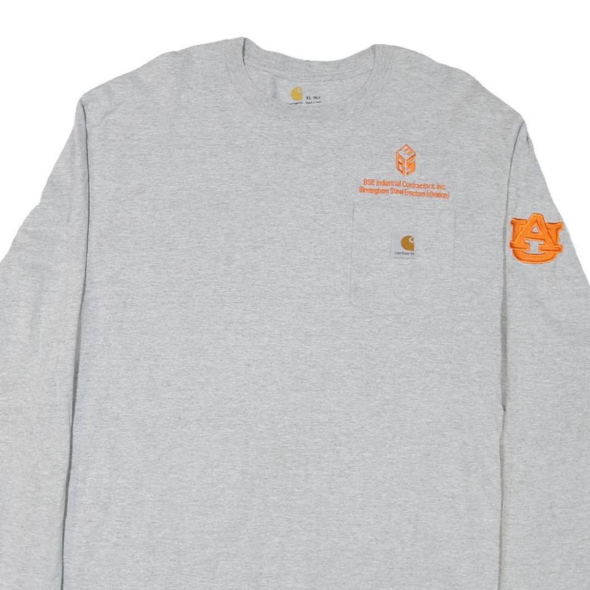CARHARTT Mens Grey XL Long Sleeve Crew Neck Logo Workwear Cotton Blend T-Shirt