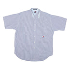 TOMMY HILFIGER Mens Blue & White Check Shirt L Casual Cotton Blend Button Short