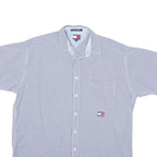 TOMMY HILFIGER Mens Blue & White Check Shirt L Casual Cotton Blend Button Short
