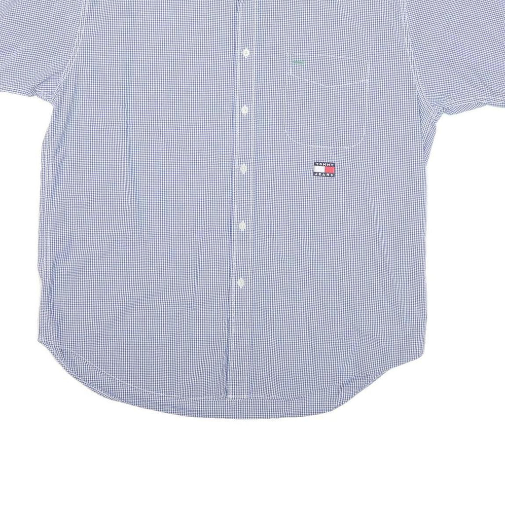 TOMMY HILFIGER Mens Blue & White Check Shirt L Casual Cotton Blend Button Short
