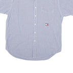 TOMMY HILFIGER Mens Blue & White Check Shirt L Casual Cotton Blend Button Short