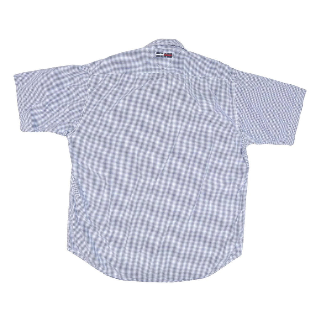 TOMMY HILFIGER Mens Blue & White Check Shirt L Casual Cotton Blend Button Short