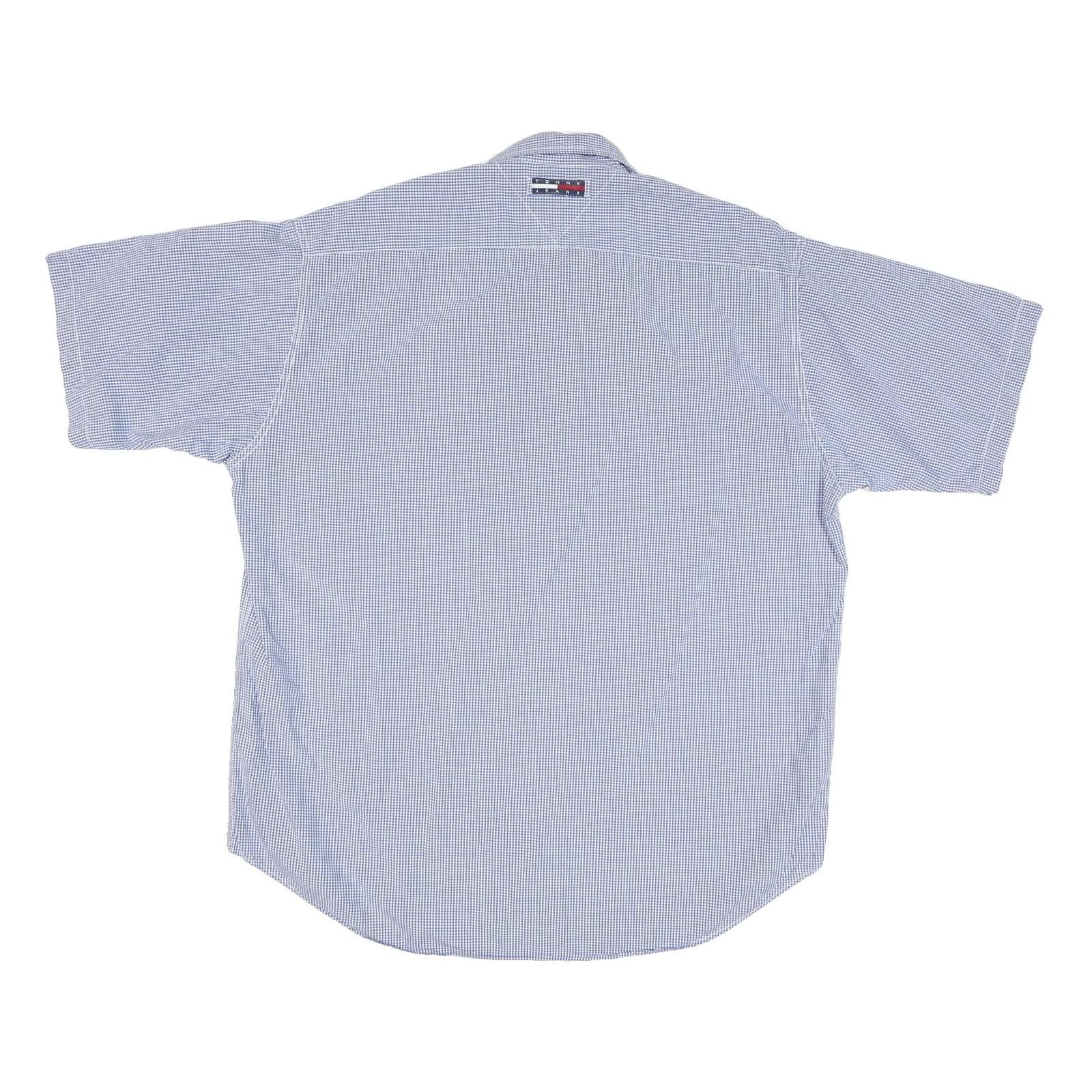 TOMMY HILFIGER Mens Blue & White Check Shirt L Casual Cotton Blend Button Short