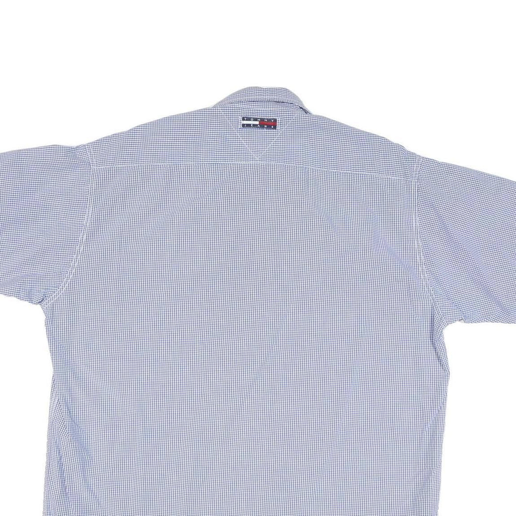 TOMMY HILFIGER Mens Blue & White Check Shirt L Casual Cotton Blend Button Short