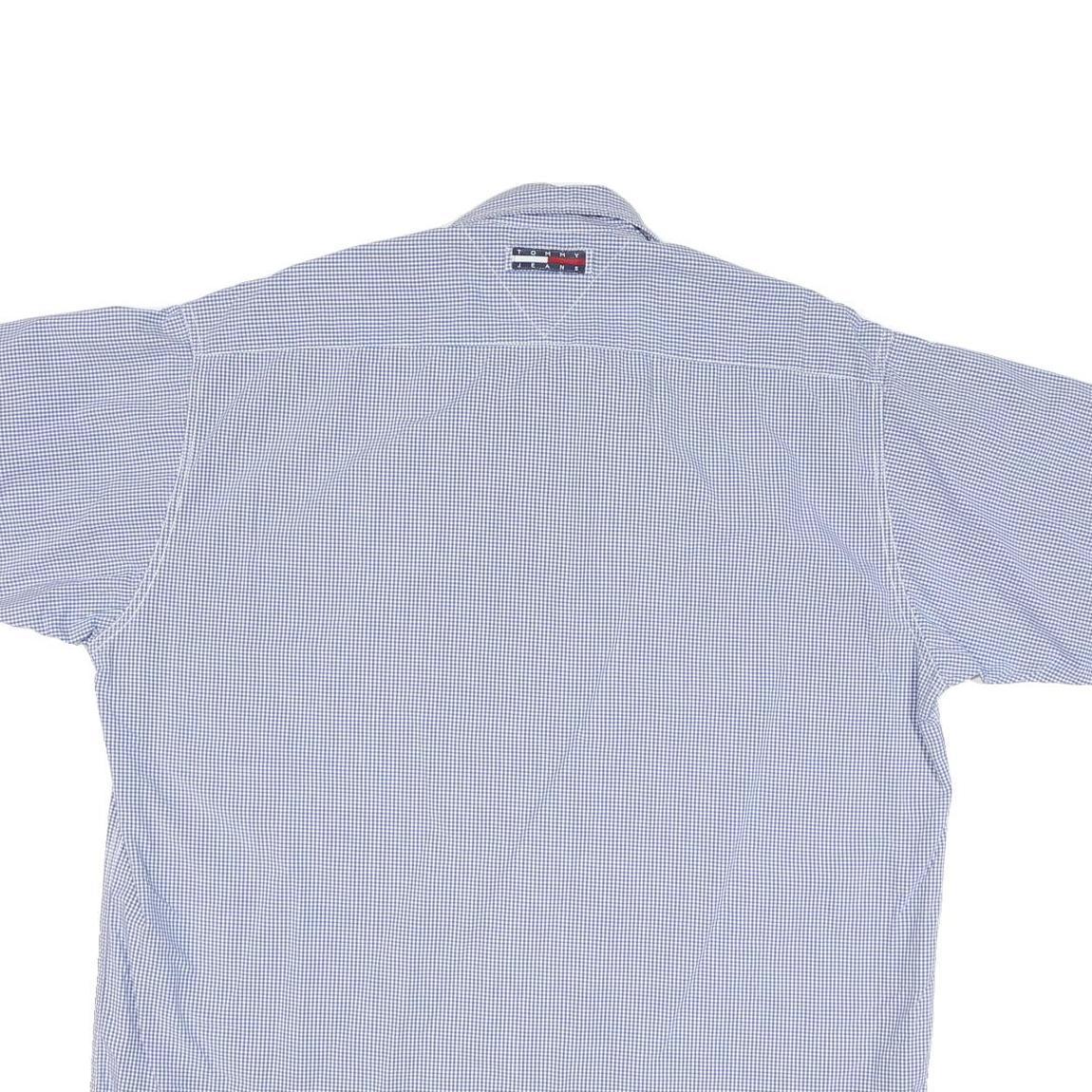 TOMMY HILFIGER Mens Blue & White Check Shirt L Casual Cotton Blend Button Short