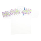 LOTTO Mens White & Purple Yellow Abstract Crazy Pattern Short Sleeve Polo Shirt