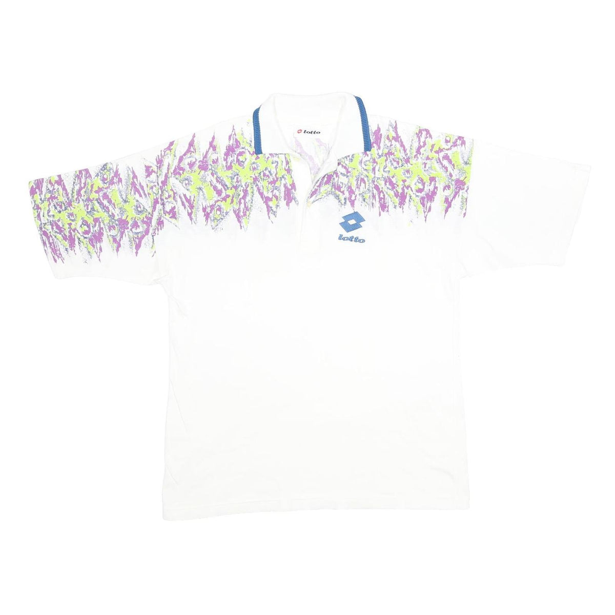 LOTTO Mens White & Purple Yellow Abstract Crazy Pattern Short Sleeve Polo Shirt