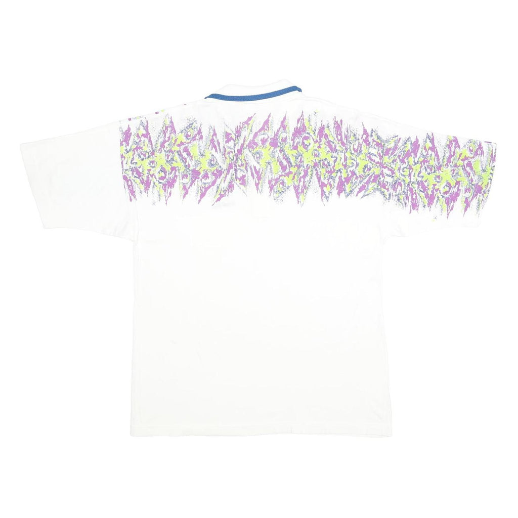 LOTTO Mens White & Purple Yellow Abstract Crazy Pattern Short Sleeve Polo Shirt