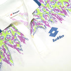 LOTTO Mens White & Purple Yellow Abstract Crazy Pattern Short Sleeve Polo Shirt