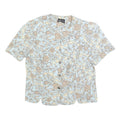 BRELI Womens Blue Cream Floral Printed Shirt Short Sleeve Button Neck L