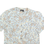 BRELI Womens Blue Cream Floral Printed Shirt Short Sleeve Button Neck L