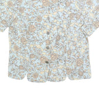 BRELI Womens Blue Cream Floral Printed Shirt Short Sleeve Button Neck L