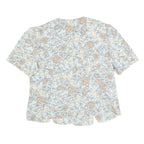 BRELI Womens Blue Cream Floral Printed Shirt Short Sleeve Button Neck L