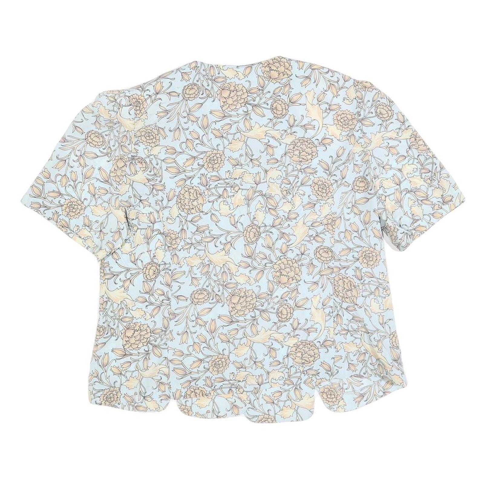 BRELI Womens Blue Cream Floral Printed Shirt Short Sleeve Button Neck L