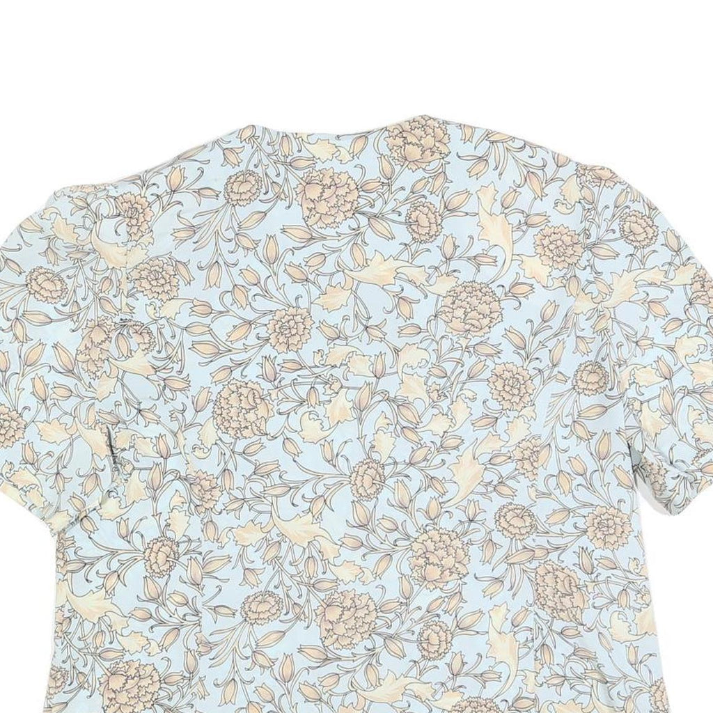 BRELI Womens Blue Cream Floral Printed Shirt Short Sleeve Button Neck L