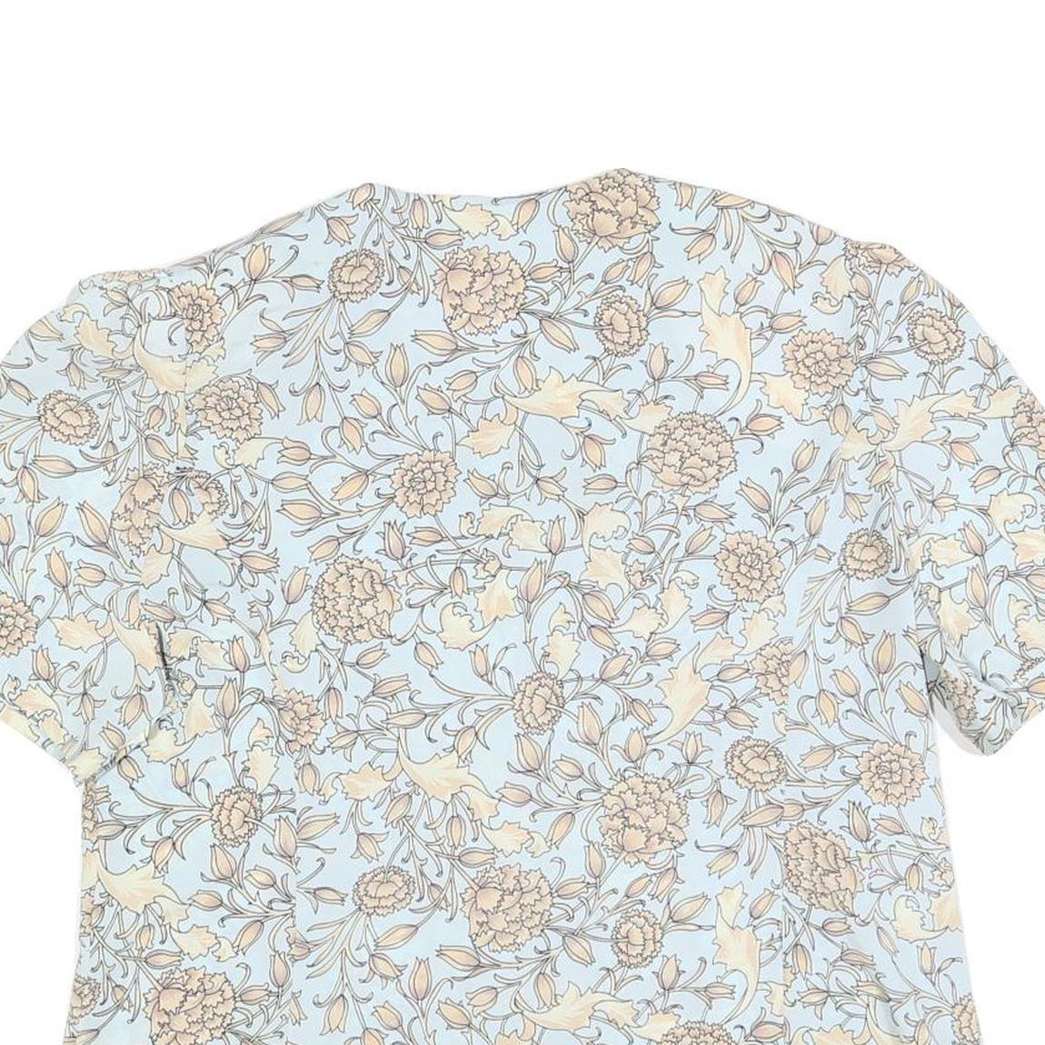 BRELI Womens Blue Cream Floral Printed Shirt Short Sleeve Button Neck L